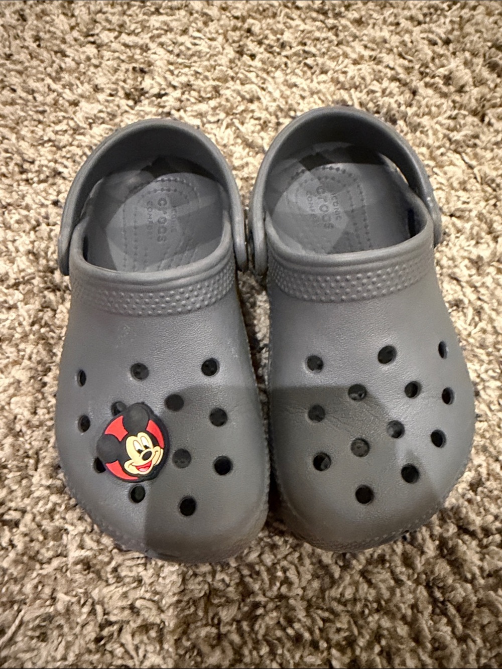 CROCS Kids Gray Classic Clogs with Mickey Jibbitz